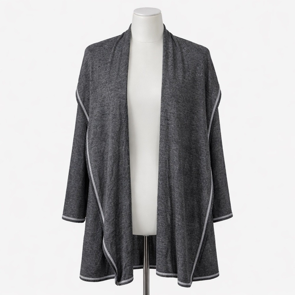 Soft Surroundings Charcoal Grey Open Front Draped Cardigan Heathered 2FM56 Small